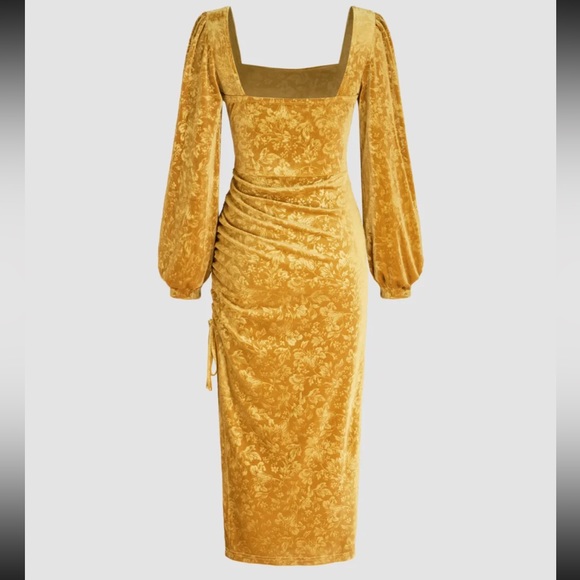 Yellow Gold Velvet Dress NWT - Picture 2 of 3
